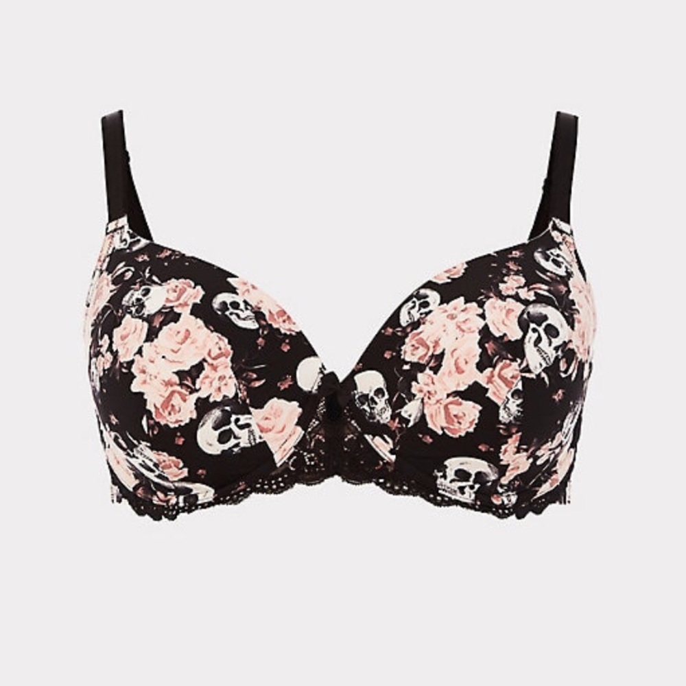 Graceful Skull Microfiber Plunge Bra